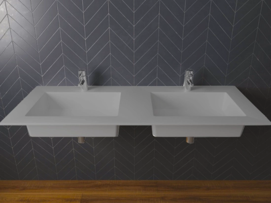 Plan vasque Design, sur mesure, Largeur 120 à 200 cm x Profondeur 40 à 60 cm, résine minérale de couleurs ACRYSTONE®, Finition lisse, Livraison Offerte et Rapide.
